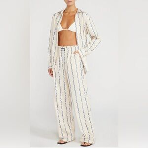 YAITTE Janiero Wave Patterned Cotton Fil Coupe Trousers Womens Small Ivory Blue